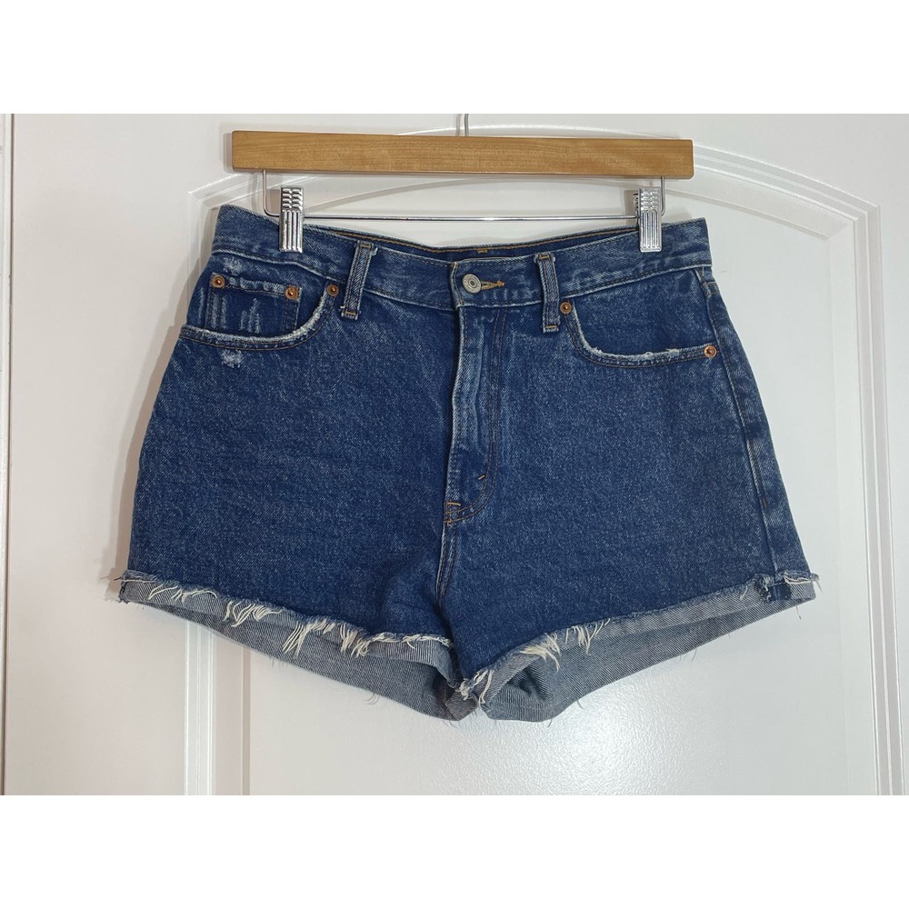 Abercrombie & Fitch Annie Dark Wash High Rise Cutoff Distressed Jean Shorts 4/27